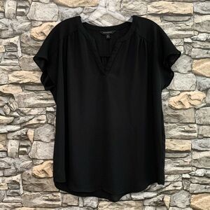 #06 Vintage Banana Republic V-Neck Chiffon Short Sleeve Black Top Blouse Medium
